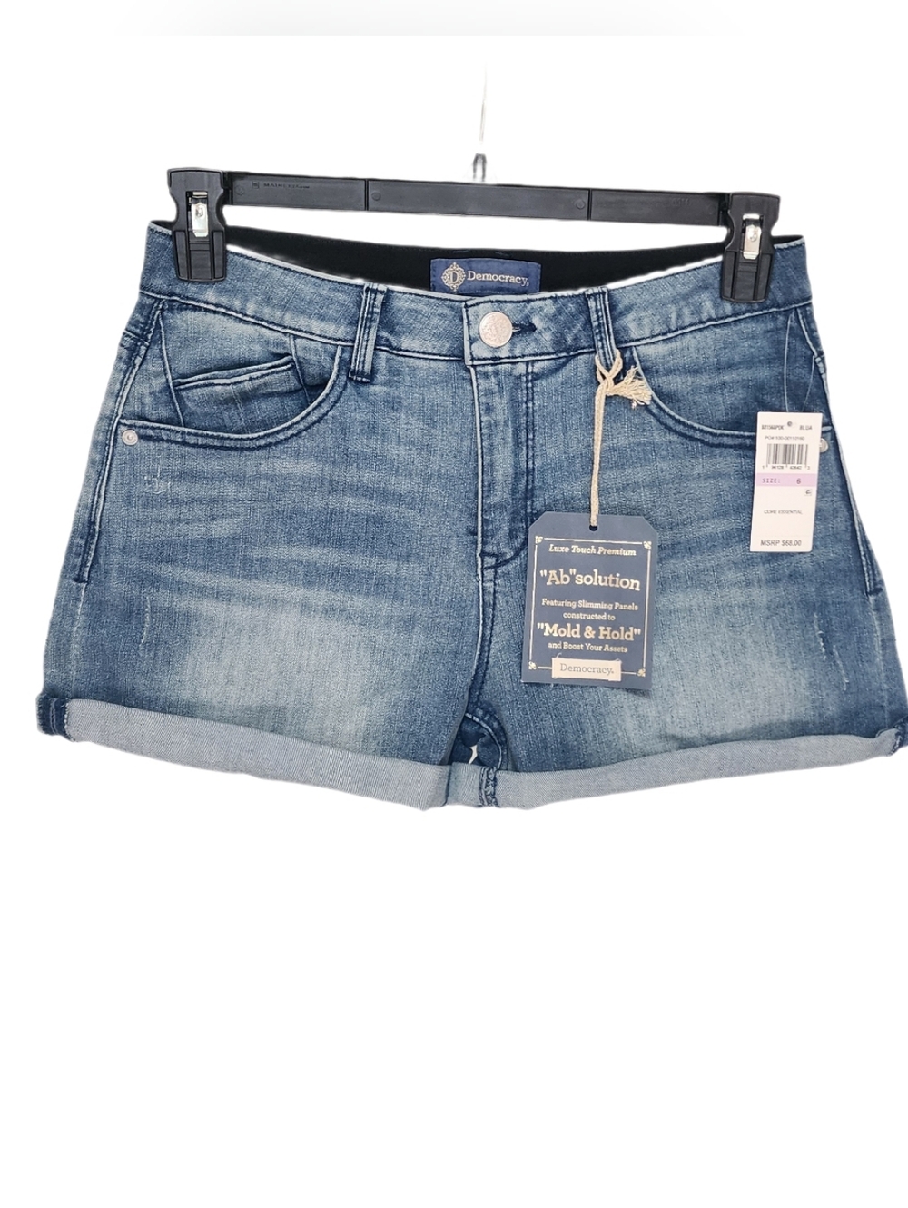 Democracy 3" Inseam Denim shorts Roll Cuff Mid-Rise Ab Solution Blue Artisanal 6